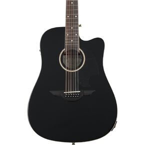 Glossy Guitarra Doble (12 String Guitar) Cutaway Electric with Hard Wood Case, Glossy Black