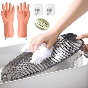 PETP Washboard, Washboard For Hand Washing Clothes, Sturdy And Non Deformable, Comes With 1 Pair Of Laundry Gloves, Suitable For Small Items Such As Underwear And Socks./Transparent Gary