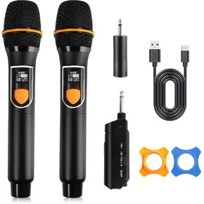 VTSGN Wireless Microphone System, UHF Dual Cordless Metal Dynamic Mics with Rechargeable Receiver, 200ft Range, for Karaoke, Wedding, DJ, Party, Speech, Church, Classroom - Gunmetal Gray