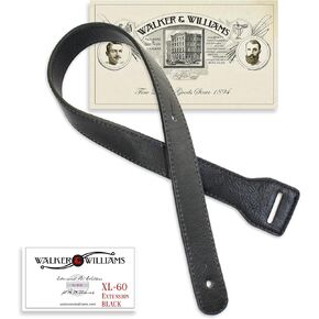 Walker & Williams XL-60 Black Guitar Strap Extender Lengthens W&W Straps Up To 60" For Acoustic, Electric, And Bass Guitar Straps