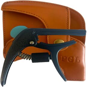 PGL Adjustable Tension Capo for Acoustic and Electric Guitars - Textured Ergonomic Grip, Quality Case, One Handed, Zinc, Buzz Free, Bridge Pin Puller, Pick Holder, Textured Pick. BLACK