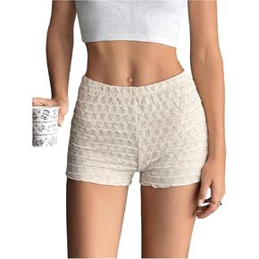 SHENHE Women's Mini Shorts Casual Textured Straight Leg Knit Low Elastic Waist Bodycon Shorts