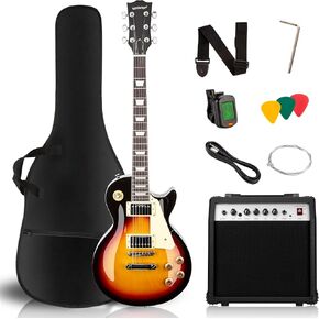 UZOCHI LP Electric Guitar Beginner Kit with 20W Amp & All Starter Accessories, Solid Body, Mahogany Wood