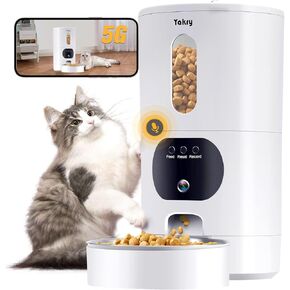 Automatic Cat Feeders Camera 5G: WiFi Easy to Clean Memory Function Smart Dog Food Dispenser 2-Way Audio Timed Pet Feeder HD 1080P Video Record APP Control Dry Food Clear Night Vision Yakry