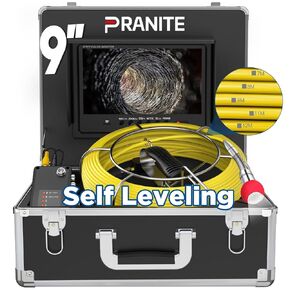 Sewer Camera with 512hz Locator, PRANITE 9'' Drain Camera 165FT with Self-Leveling, DVR Recorder, Take Photo, Sewer Camera Endoscope IP68 Waterproof for Inspection (16GB SD Card)