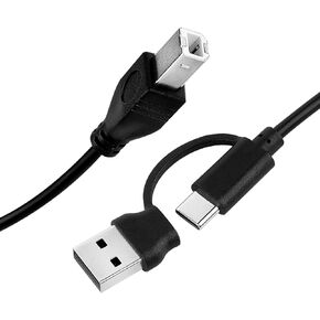 USB C Printer Cable 1M, USB B to Dual USB and Type-C Printer Cable 2.0 Compatible with MB Pro/Air, and Yamaha Roland Casio Piano Keyboard MIDI Controller