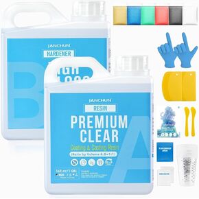 JANCHUN 1 Gallon Crystal Clear Epoxy Resin Kit,No Bubble High Gloss Casting and Coating for Art Resin, Jewelry Making, River Table Tops, DIY,Tumblers, Molds, Art Painting