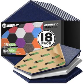 18 Pack Sound Proof Foam Panels for Walls, 12"X10"X 0.4" Self Adhesive Acoustic Panels, High-Density Soundproof Wall Panels Eco-Friendly, Sound Panels for Recording Studio, Home & Office (White Blue)
