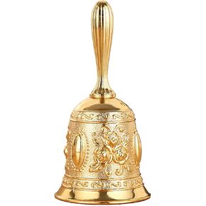 Hand Bell Call Bell,Loudly Sound Hand Call Bell Handbell Vintage Style Exquisite Engraved Hand Bell Hand Dinner Bell Multi Purpose Call Bell for Training Pets(Gold)