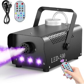 Fog Machine Halloween, 500W Smoke Machine with 14 LED Lights Color Effect, Wireless Remote Control, for DJ Parties Stage Outdoor Christmas Wedding, Over Temperature Protection