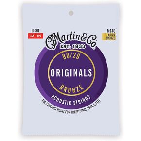 Martin Guitar Original Acoustic M140, 80/20 Bronze, Light-Gauge Guitar Strings