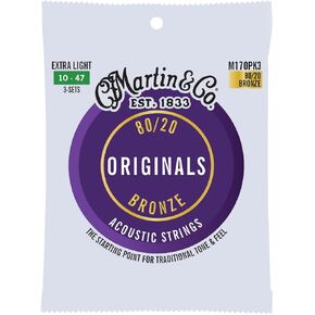 Martin Guitar Original Acoustic M140, 80/20 Bronze, Light-Gauge Guitar Strings