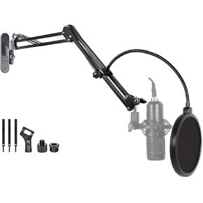 Upgrade Mic Wall Mount,Microphone Boom Arm Wall Stand Holder for Logitech Blue Yeti,Razer,HyperX,Shure,Rode Mic Broadcasting, Voice-Over Sound,Streaming and Recording-booth