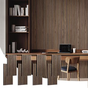 Acoustic Wood Slat Panels for Wall and Ceiling, 2 Pcs Soundproof Wooden Boards, 3D Noise Sound Dampening Decoration 47.2"x 23.8" - Walnut