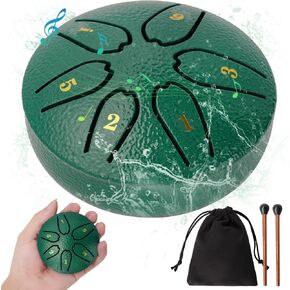 Steel Tongue Drum: 3 Inch 6 Notes Rain Drum for Outdoor Use, Hang Drum Instrument, Handpan Drum for Kids, Sound Healing Meditation (Emerald)