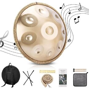 Handpan Drum 22 Inches Drum Set, 432Hz 9 Notes Hand Drum Instrument, Premium Steel Hand Drum, Includes Carrying Case, Drumsticks, Spiral Wraps, Instruction Guide