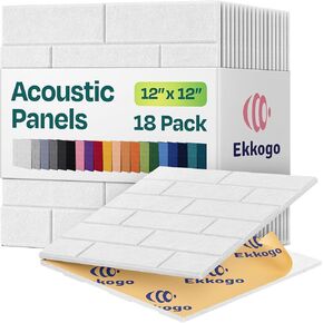 Acoustic Panels 18-Pack Soundproof Wall Panels 12"X12"X0.4" Brick Style Sound Panels Premium Sound Dampening Panels Easy Self Adhesive Installation - [White]