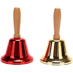 Hand Bells Silver Steel Service Handbells Black Wooden Handle Metal Bells Musical Percussion Dinner Bell Classroom Bell Multi-Purpose Events Bell Christmas Hand Bell Pakc of 2