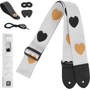 BAKKO Love-Pattern Guitar Strap Nylon Woven Strap With First-Layer Cowhide Leather Ends