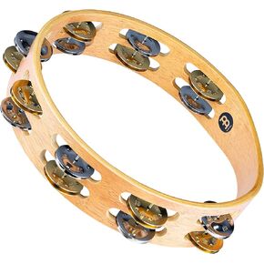 Meinl Percussion TAH2M-SNT Traditional 10-Inch Wood Tambourine with Goat Skin Head and Dual Alloy Jingles, 2 Row