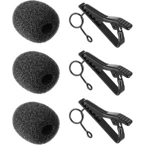 Lavalier Microphone Clip, 3PCS Metal Tie Clips with 3PCS Lapel Mic Windscreen Foam Covers, Lapel Microphone Accessories for Fixing, Black Wireless Mic Clip