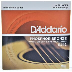D'Addario EJ42x5 (5 sets) Acoustic Guitar Strings, Phos/Brnz Rnd Wnd, Resophonic Guitar (.016-.056)