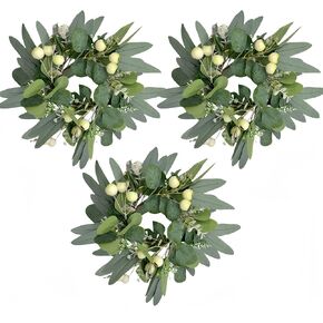 Artificial Wreath Eucalyptus 10" Faux Eucalyptus Leaves Cabinet Wreath Artificial Greenery Wreath for Front Door Farmhouse Wall Window Wedding Home Decoration, 5PCS