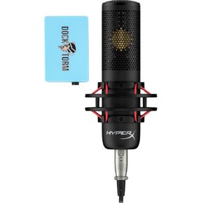 HyperX ProCast Gold-sputtered Large Diaphragm Condenser Microphone, Cardioid Polar Pattern, XLR Connection, Detachable Shield Metal pop Filter, Black Color, 699Z0AA, Bundle w/Dockztorm Hub