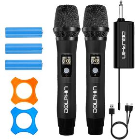 Dolphin MCX21 Wireless Microphone System with 2X Mics, UHF, USB-C Rechargeable, Noise Cancellation, DSP, Long Range, Anti-Interference for Karaoke, Weddings, Parties, and Events
