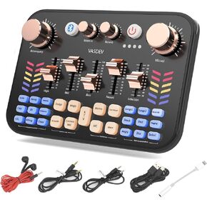 VASDEV Podcast Soundboard Equipment Bundle With Bluetooth Voice Changer DJ Controller for Live Streaming Singing and Gaming