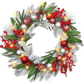 Christmas Wreaths for Front Door,Norfolk Pine Wreath Green Pine Branches Artificial Christmas Wreaths,Farmhouse Rattan Base for Window,Wall,Door Winter Wreath Decorations,18 Inch