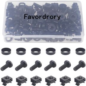 30 Pack M6 x 16mm Rack Mount Cage Nuts, Screws and Washers for Rack Mount Server Cabinet, Rack Mount Server Shelves, Routers, Black