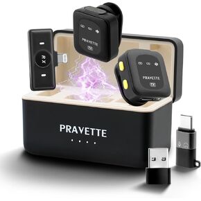 ميكروفون لافالير لاسلكي (1 RX + 2 TX + علبة شحن)، ميكروفون مثبت على طية صدر السترة لإلغاء الضوضاء، 40 ساعة للبث المباشر، والمقابلات، وتسجيل الفيديو، متوافق مع منافذ USB-C/Lightning in Kuwait