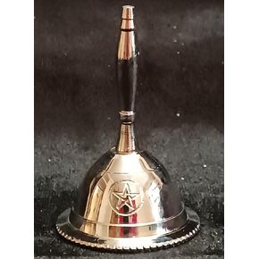 Indian Consigners Tiny Hand Bell Silver Crome Call Bells 3 Inches Nickle Altar Pendulam (OM)
