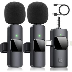 3 in 1 Wireless Lavalier Microphones for iPhone 15, iOS and Android, Laptop, USB-C Lapel Mic with Noise Reduction Chip, Mini Microphone for Interview, Video Recording, Vlog, YouTube, TikTok
