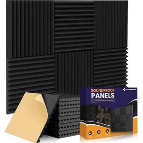 52 Pack Sound Proof Foam Panels for Walls - 1" x 12" x 12" acoustic panels sound absorbing - Black Soundproof Wall Panels for Bedroom, Studio, Gaming Room - Noise Dampening