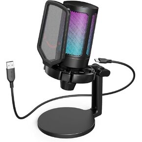 Fifine USB Microphone for PC Gaming, Computer Desktop Streaming Microphone with Mute Button, Gain Knob for Video Podcast, RGB Mic for PS4/PS5, Laptop A6NEO