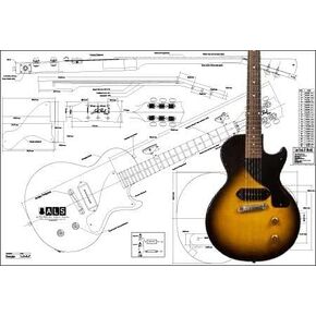 Plan of Les Paul Junior Electric Guitar - Full Scale Print by ALS
