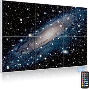 JBER Acoustic Panels, Self-Adhesive Soundproof Wall Art Painting with Fiber Optic Starlight flashes, Celling Decoration - Fire & Noise proof For Studio, Office, Home (Nebula, 72" × 48", 6Pcs)