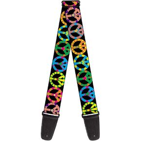 Buckle-Down GS-W31630 Guitar Strap - Peace Flowers Black/Multi Color, 2" Wide & 29-54" Length