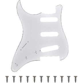 Left Handed White 3 Ply 11 Hole Strat Electric Guitar Pickguard SSS Pick Guard for Fender Stratocaster/Strat Style Guitar Parts, with Pickguard Screws