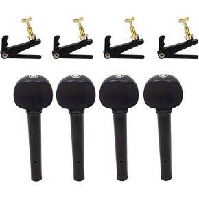 4Pcs Ebony Violin Tuning Pegs and 4Pcs Violin Fine Tuners Set for 4/4 Size Violin Fiddle Replacement Accessory Kit