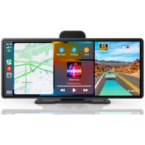 9.3'' Apple Carplay Screen for Car, Portable Wireless Apple Car Play and Android Auto, 4K, 1080P Backup Camera, Airplay, Mirror Cast, Handsfree Calling, GPS Navigation, FM/AUX/BT/Speaker