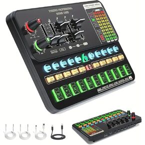 Gaming Audio Mixer, YOVDA Audio Mixer for PC Gaming Streaming with DJ Mixer Effects and Voice Changer, Individual Control, Volume Fader, Mute Button, for Podcast/Recording/Vocal/Game Voice