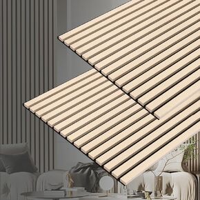3D Slat Acoustic Wall Panels with Wood Finish Accent, 2 Pack Sound Absorbing Paneling for Studio, Office, Living Room, Bedroom Interior Decor (Natural Walnut, 48''L x 24''W)