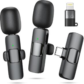 Wireless Microphone for iPhone, Android Phone, Laptop, 2 Pack Lavalier Microphone for Video Recording, Mini Mics with Noise Reduction for Podcast YouTube TikTok Vlog
