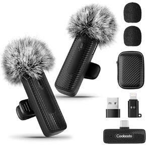 (2 Mics) Wireless Lavalier Microphones for iPhone/Android/PC, 3-IN-1 Mini Noise Reduction Lapel/Clip-on Mic With Storage Bag for Video Recording, Live Streaming, Interview, YouTube, TikTok,Vlog