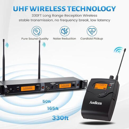 نظام مراقبة الأذن اللاسلكي UHF، 2 جهاز مراقبة على الجسم مع نظام IEM في سماعة الأذن، للمسرح والاستوديو والكنيسة، نطاق 330 قدمًا in Saudi Arabia