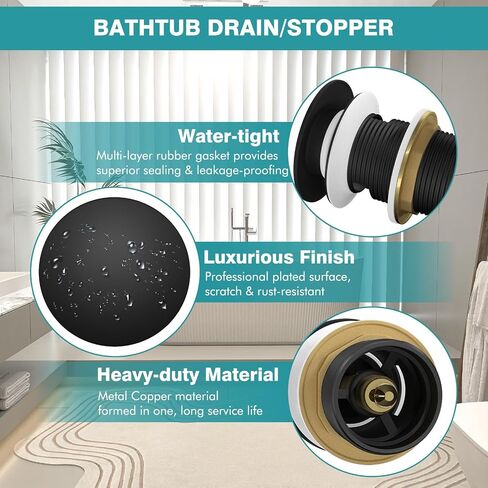 Pop-up Drain Kit for Freestanding Bathtub, Free Standing Tub Drain Stopper with Overflow, Fits Most Freestanding Tubs (Matte Black) in Saudi Arabia