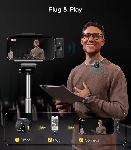 Wireless Lavalier Microphone for iPhone (Lightning), 50H Battery Life, 165FT Range, Hi-Fi Sound & Noise Cancellation, Plug and Play，Lapel Microphone Wireless in Saudi Arabia
